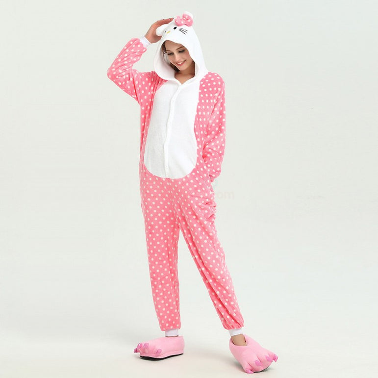 Dotted Pink Hello Kitty Adult Onesie