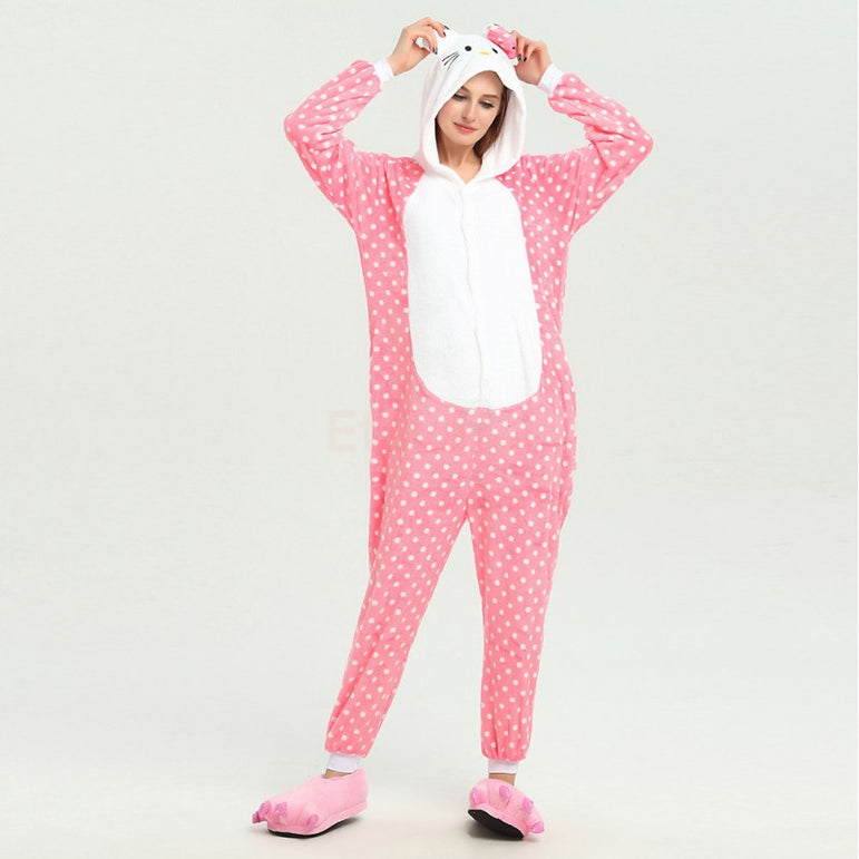 Dotted Pink Hello Kitty Adult Onesie