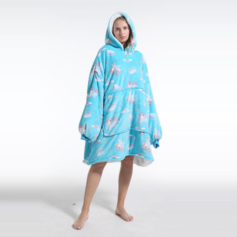 Large Blue Unicorn Oversized Blanket Hoodie