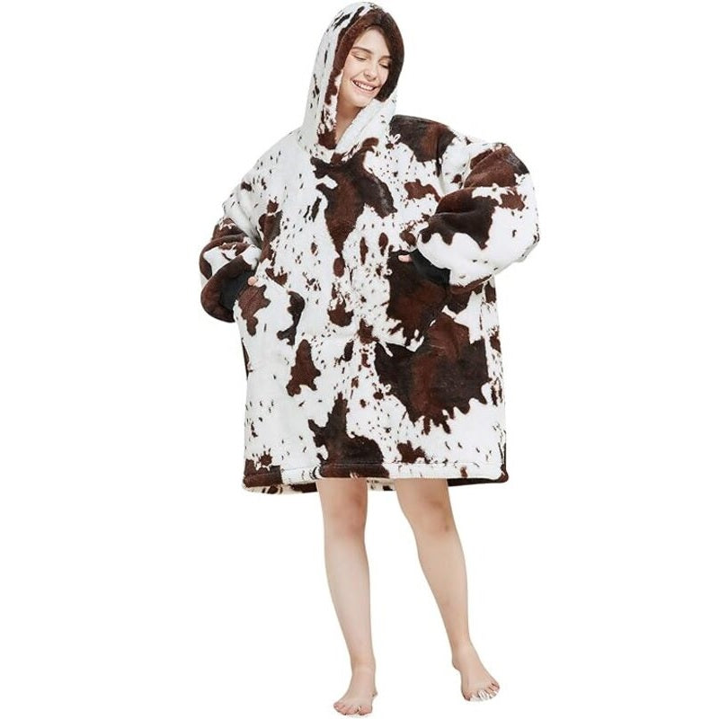 Large Seamless Cow Print Oversized Blanket Hoodie