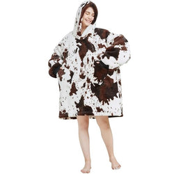 Small Seamless Cow Print Oversized Blanket Hoodie