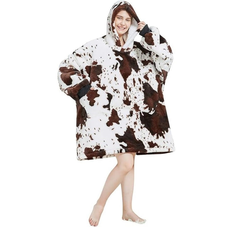 Large Seamless Cow Print Oversized Blanket Hoodie