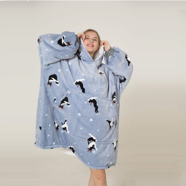 Large French Bulldog Yoga Lover Oversized Blanket Hoodie