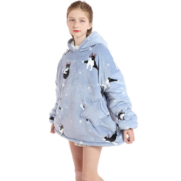 Small French Bulldog Yoga Lover Oversized Blanket Hoodie