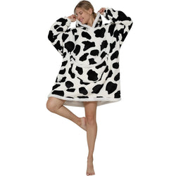 Large Monochrome Cow Oversized Blanket Hoodie