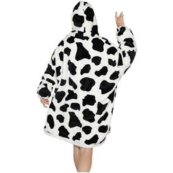 Large Monochrome Cow Oversized Blanket Hoodie