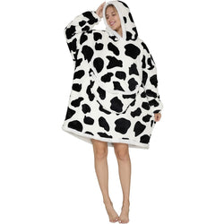 Large Monochrome Cow Oversized Blanket Hoodie