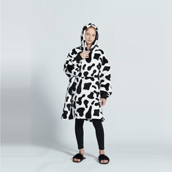 Small Monochrome Cow Oversized Blanket Hoodie