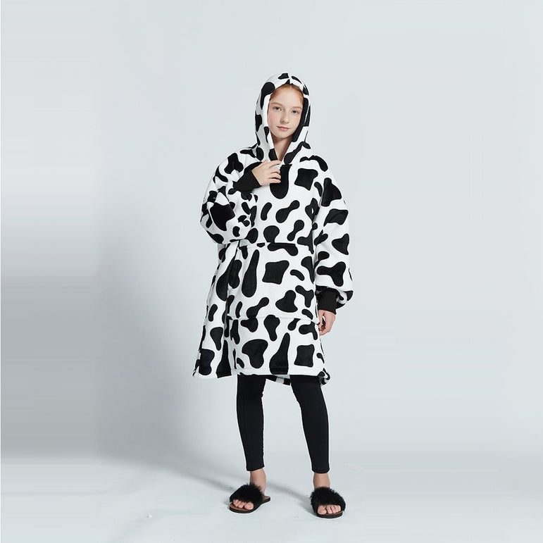 Small Monochrome Cow Oversized Blanket Hoodie