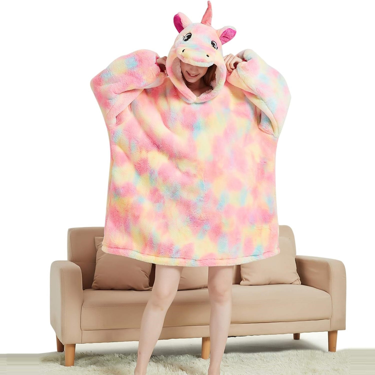 Large Pink Rainbow Unicorn Oversized Blanket Hoodie