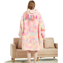 Large Pink Rainbow Unicorn Oversized Blanket Hoodie