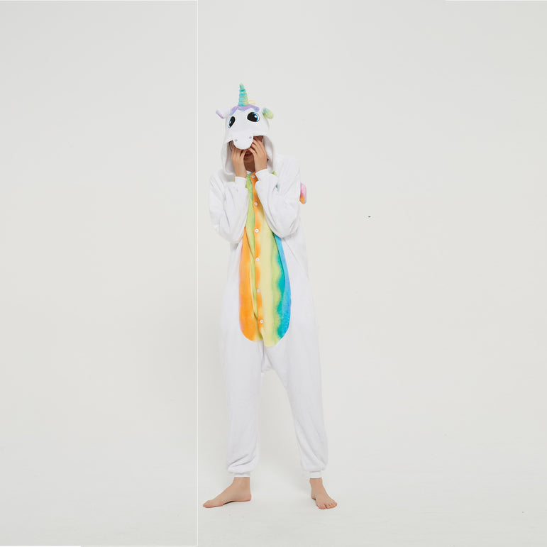 White Unicorn With Rainbow Wings Adult Onesie