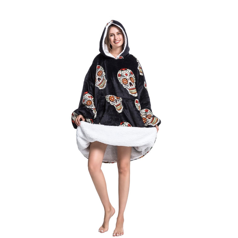 Large Sugar Skull Oversized Blanket Hoodie