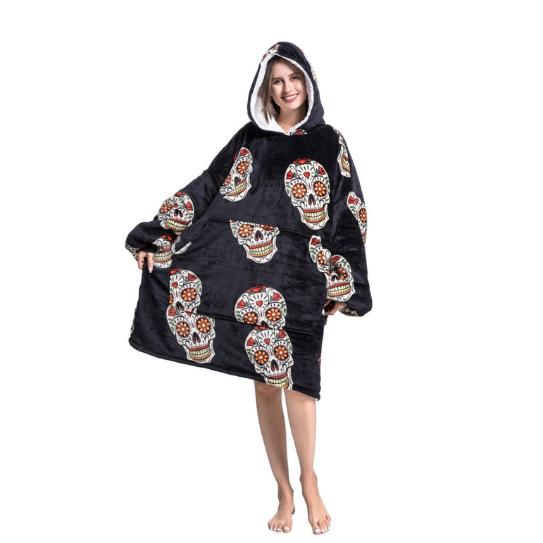 Large Sugar Skull Oversized Blanket Hoodie