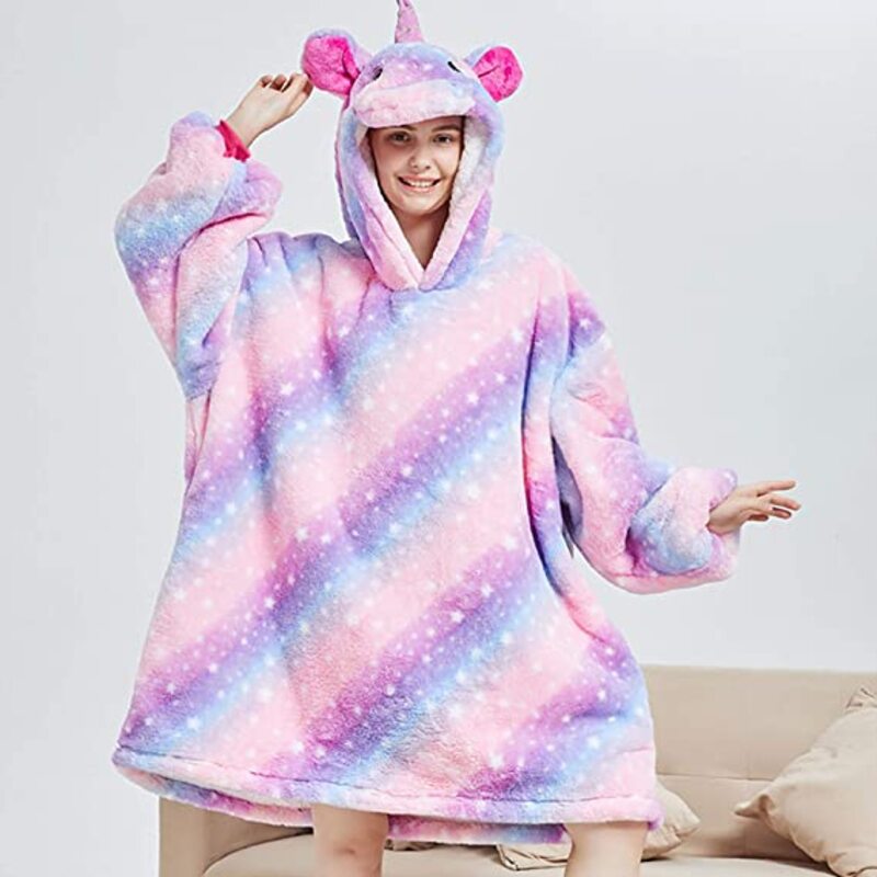 Large Galaxy Stripes Unicorn Oversized Blanket Hoodie