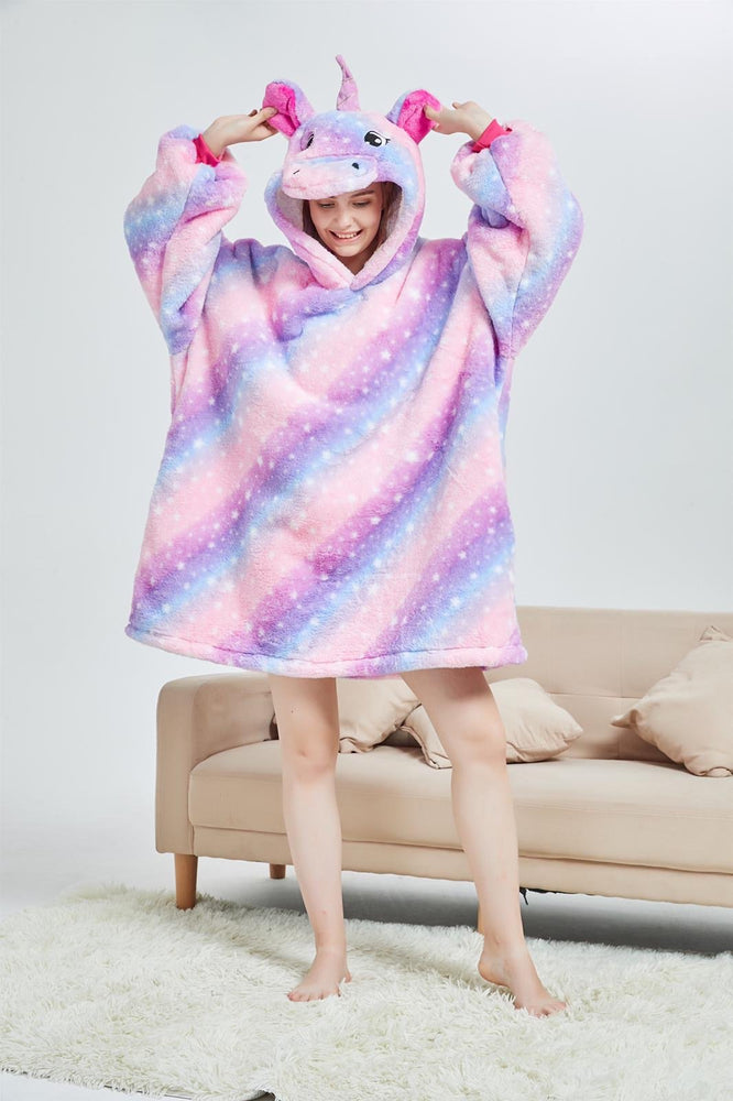 Large Galaxy Stripes Unicorn Oversized Blanket Hoodie