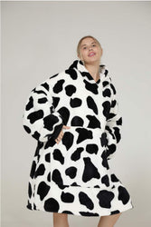 Large Monochrome Cow Oversized Blanket Hoodie