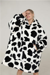 Large Monochrome Cow Oversized Blanket Hoodie