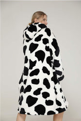 Large Monochrome Cow Oversized Blanket Hoodie