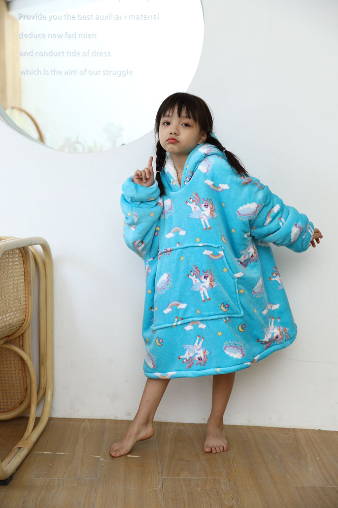 Small Blue Unicorn Oversized Blanket Hoodie