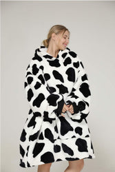 Large Monochrome Cow Oversized Blanket Hoodie