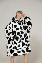 Large Monochrome Cow Oversized Blanket Hoodie