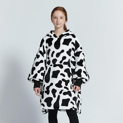 Small Monochrome Cow Oversized Blanket Hoodie