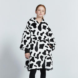 Small Monochrome Cow Oversized Blanket Hoodie