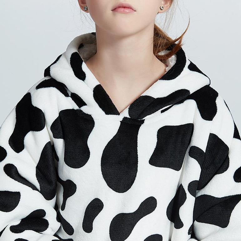 Small Monochrome Cow Oversized Blanket Hoodie