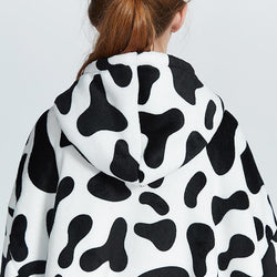 Small Monochrome Cow Oversized Blanket Hoodie