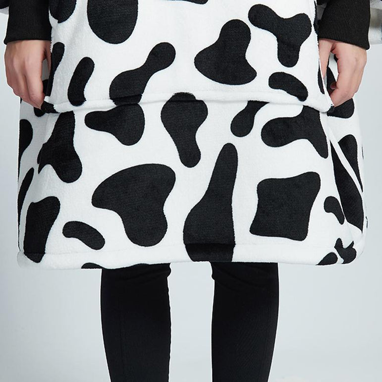 Small Monochrome Cow Oversized Blanket Hoodie