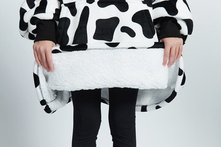 Small Monochrome Cow Oversized Blanket Hoodie