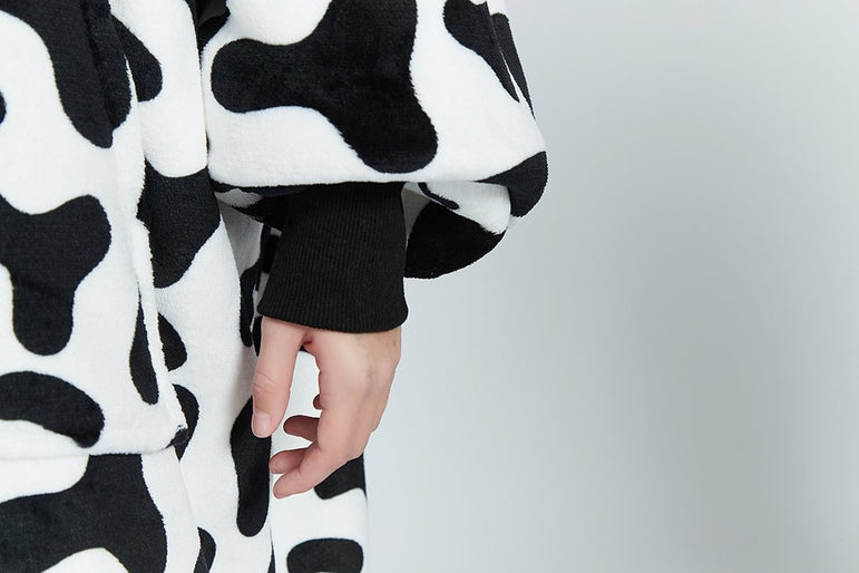 Small Monochrome Cow Oversized Blanket Hoodie