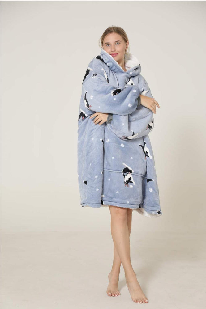 Large French Bulldog Yoga Lover Oversized Blanket Hoodie