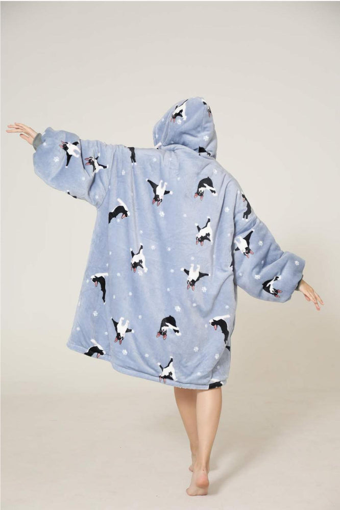 Large French Bulldog Yoga Lover Oversized Blanket Hoodie