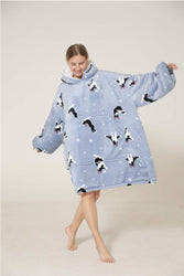 Large French Bulldog Yoga Lover Oversized Blanket Hoodie