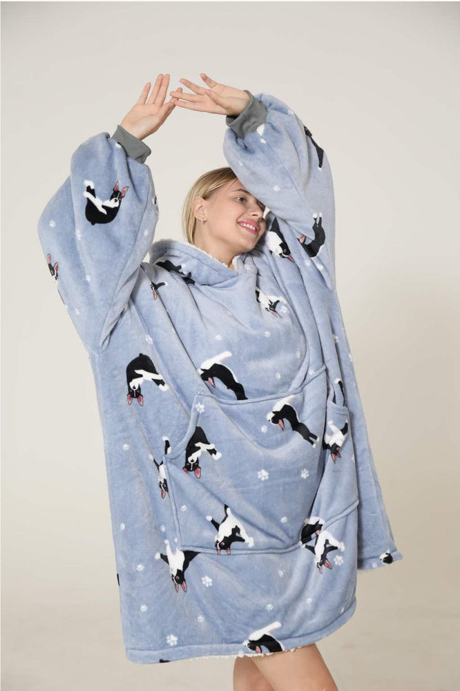 Large French Bulldog Yoga Lover Oversized Blanket Hoodie