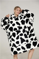 Large Monochrome Cow Oversized Blanket Hoodie