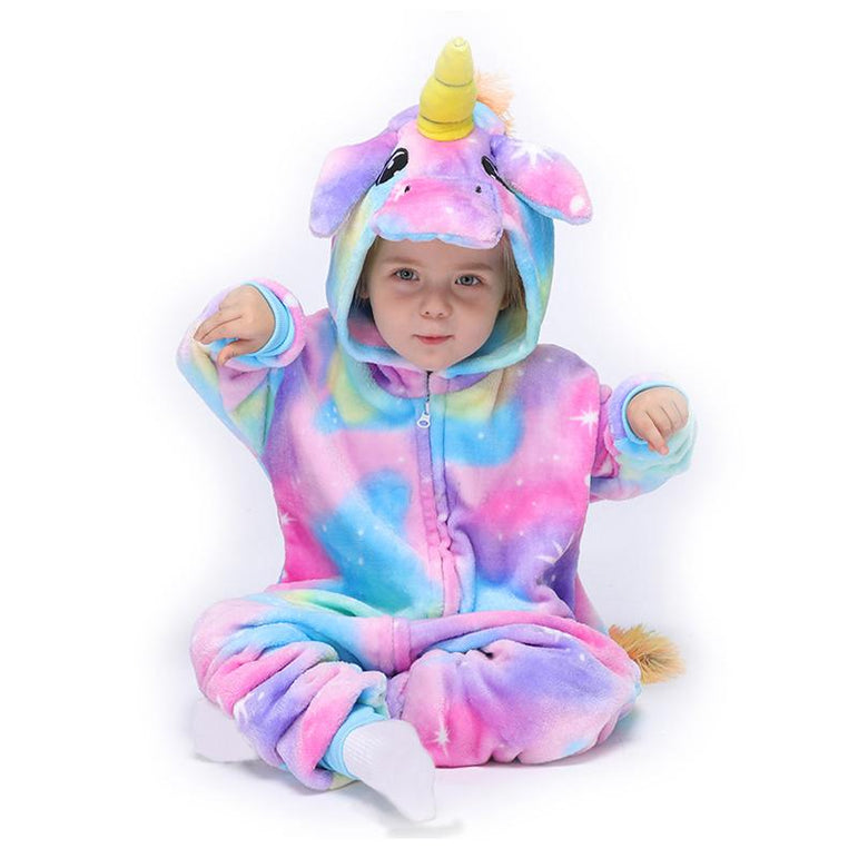 Rainbow Unicorn with Sparkling Stars Baby Onesie