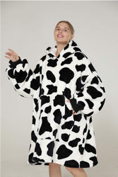 Large Monochrome Cow Oversized Blanket Hoodie