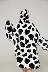 Large Monochrome Cow Oversized Blanket Hoodie