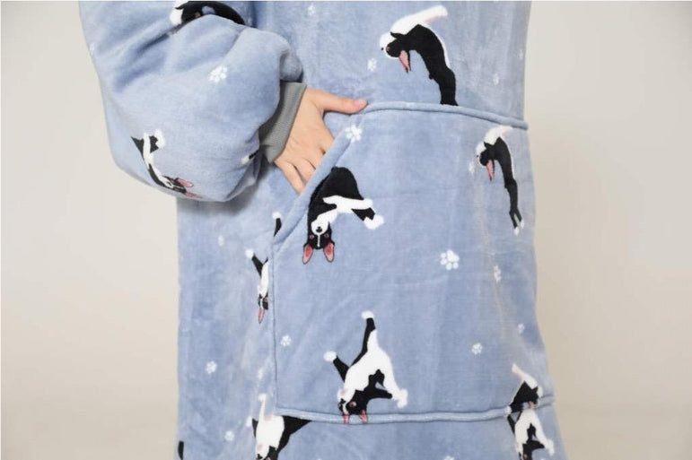 Large French Bulldog Yoga Lover Oversized Blanket Hoodie