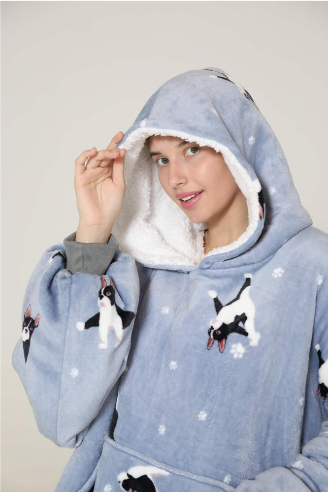 Large French Bulldog Yoga Lover Oversized Blanket Hoodie