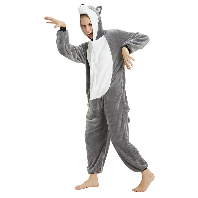 Grey Husky Dog Adult Onesie