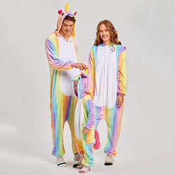 Rainbow-Stripes Unicorn Adult Onesie