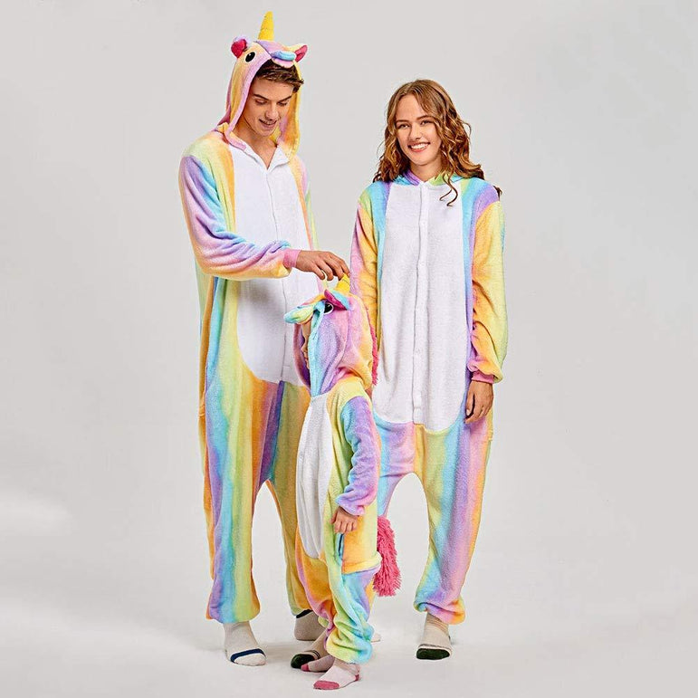 Rainbow-Stripes Unicorn Adult Onesie