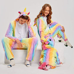 Rainbow-Stripes Unicorn Adult Onesie