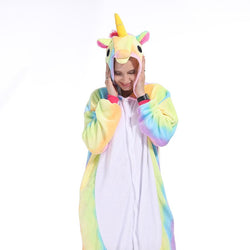 Rainbow-Stripes Unicorn Adult Onesie