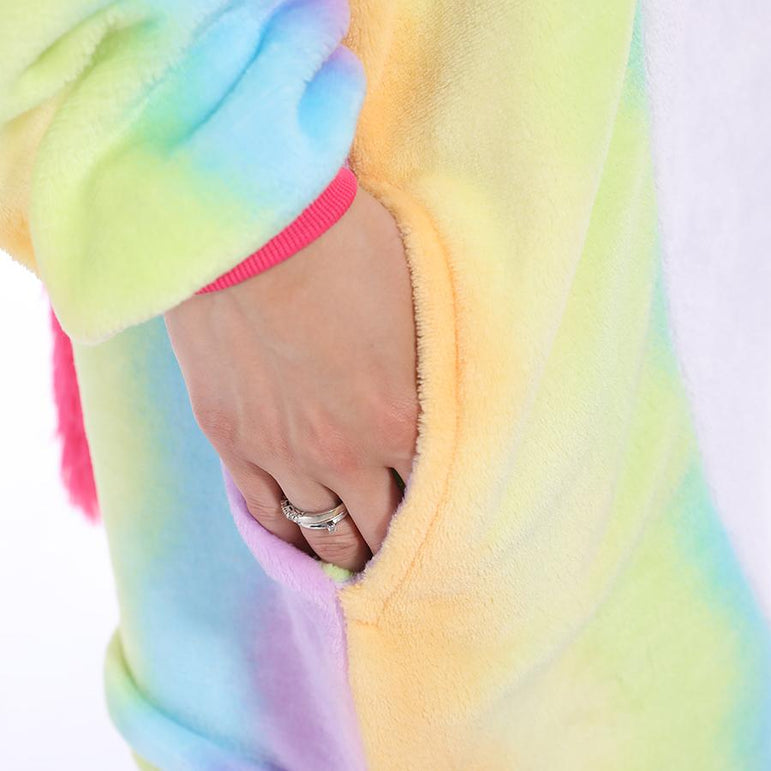 Rainbow-Stripes Unicorn Adult Onesie