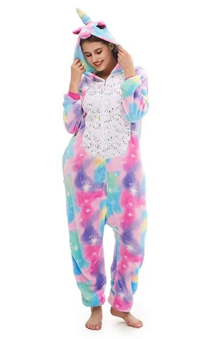 Rainbow Unicorn with Sparkling Stars Adult Onesie